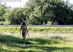 The delicate female serf takes off her pants on the highway.