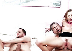 Bisexual brunette gets her ass fucked with a beer bottle