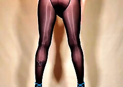 Sissy Bulge and her big ass are shown in pantyhose after taking off her skirt