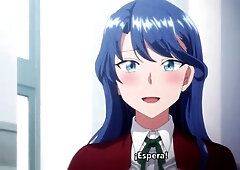 She is made to give a handjob and a blowjob, and then gets penetrated in both holes at the same time and creampied.