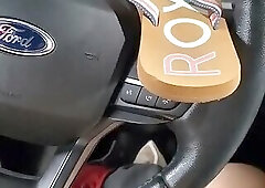 naked mechanic in customer car cum in flip-flops found in car