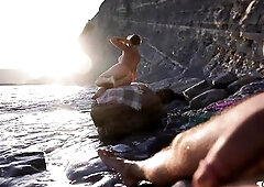 DONG FLASH on a nudist beach: Stranger caught me wanking and helped me cum