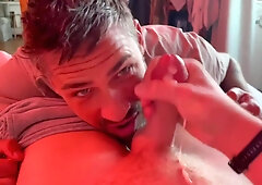Fellated his man-meat & nutsack great then gobbled his jizz.