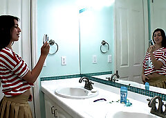 Piper's bald pussy gets fingered and pounded in reverse cowgirl, doggystyle & cumshot frenzy