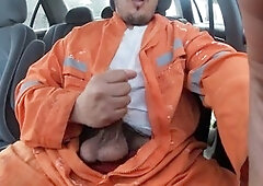 Hairy Latino mechanic takes care of business in the garage from a solo POV