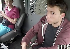 Tormented twink receives cum on face after doggy style anal