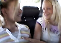 Sexy blonde teen twins share lez