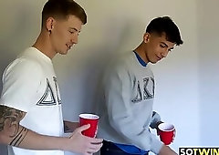 Hot frat boys enjoy secret threesome sex party hardcore