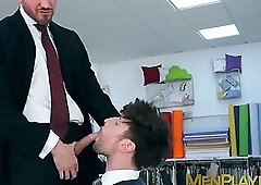 Classy hunk Franky Fox drills suit tailor raw as payment