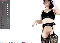 Hawt Transgender Dances in Ebony Underware, with Sextoy Plugged in her Trans Butt - Hottest Tgirl