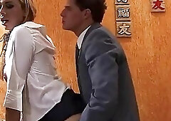 Blonde tranny secretary is asked to fuck her boss's tight ass nice and hard