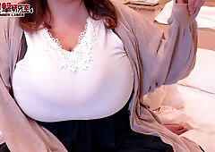 Japanese BBW with Huge Titties gives dildo titjob on webcam - solo fetish