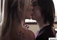 Smalltits trans woman confesses her feelings for her bestfriend.After that,instead of getting crazy,they begin giving a kiss every other.Next is,her b