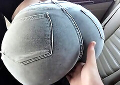 PAWG in Taut Jeans lets Uber Driver Play with Her Large Butt