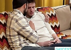 DILF throats and bareback fucks his stepsons tight wet ass