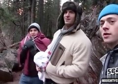 Big dick gay foursome and cumshot