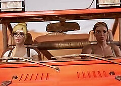 Big cock guy having crazy threesome sex with 2 big tits futanari babes in a