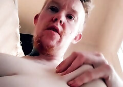 Trans Dude Plays With His Upright Teats Edging In Shower