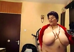 Big-Titted BBW Granny Dances on Webcam
