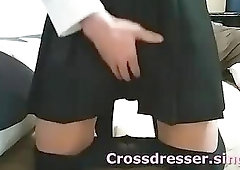 Crossdresser cums on her tights