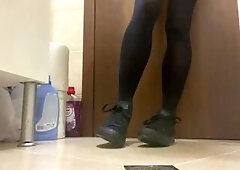Boy Cum in Bathroom Wearing Thigh Socks and Converse