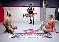 Riley Reyes mixed wrestling fight fucked in the ring by Oliver Davis