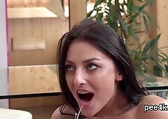 Striking Beauty Gets Her Spread Vagina Full Of Warm Pee
