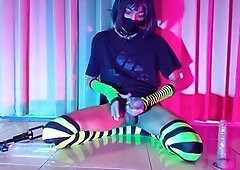 Japanese crossdressing solo player Mango49x enjoys a naughty session with her anal dildo