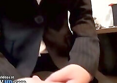 Wonderful shy lady in uniform pleases naughty man