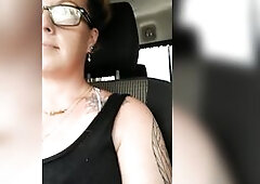 Beauty With Glasses Hikes Up Her Petticoat In Public In Car