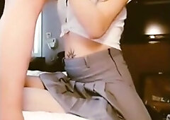 Enslaved Harmless Japanese T-Girl blow wood for joy and biz