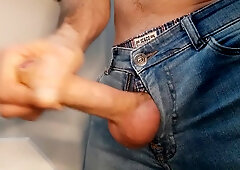 Red-Hot Dude jacks rigid for a macro shot Jizz Shot and handful of Spunk!