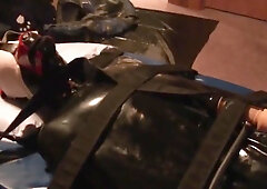 Bondage tails #2: Rubber Puppy Cock Electrified and Milked