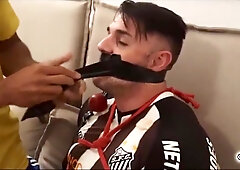Peter soccer player strapped up and ball-gagged by Victor - preview