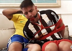 Peter soccer player strapped up and ball-gagged by Victor - preview