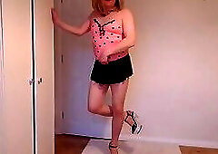 Nude strip in pantyhose and miniskirt