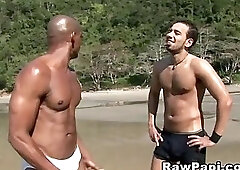 Latino outdoor kings goes bareback by the beach