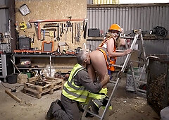 Horny slut Denice K gets fucked in the garage