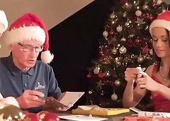 Xmas specific hardcore bang for granddad from two gals in hardcore sex