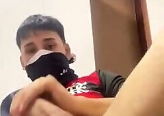 Brazilian Guy with Shirt Over His Face Showing His Hole and Stroking His Dick