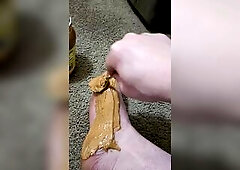 Putting Peanut Butter and my feet for u to lick clean