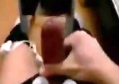 Cute shemale films herself jerking off and cumming messy loads