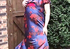 Hooded crossdresser superslut in the garden