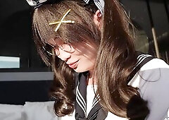 Small Oriental Femboy Aroma Gets Drilled Until Cum in Cute Sailor Angel Outfit