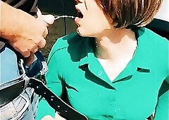 Annemieke in need for a pee and fucked on the car