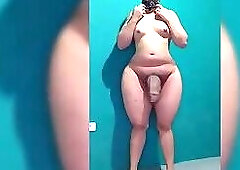 Latina trans woman with a big butt, sissy_sapeca, showing off her huge butt and penis.