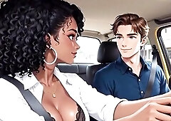 Female taxi driver, having joy