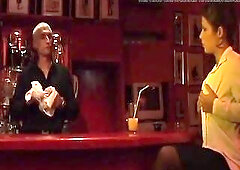 Lewd mother i'd like to fuck flight attendant bitches suck stud's tool in a bar and awaiting for their sexy load in the throat.