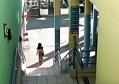 Brunette hair Cindy masturbates in public