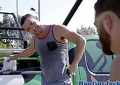 Ripped jock drilled after outdoor workout